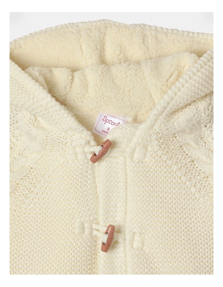 Sherpa Lined Duffle Hooded Cardigan in Cream
