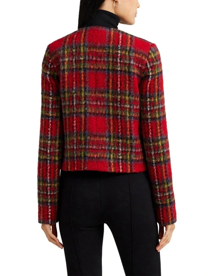 Plaid Mohair Cropped Jacket in Red