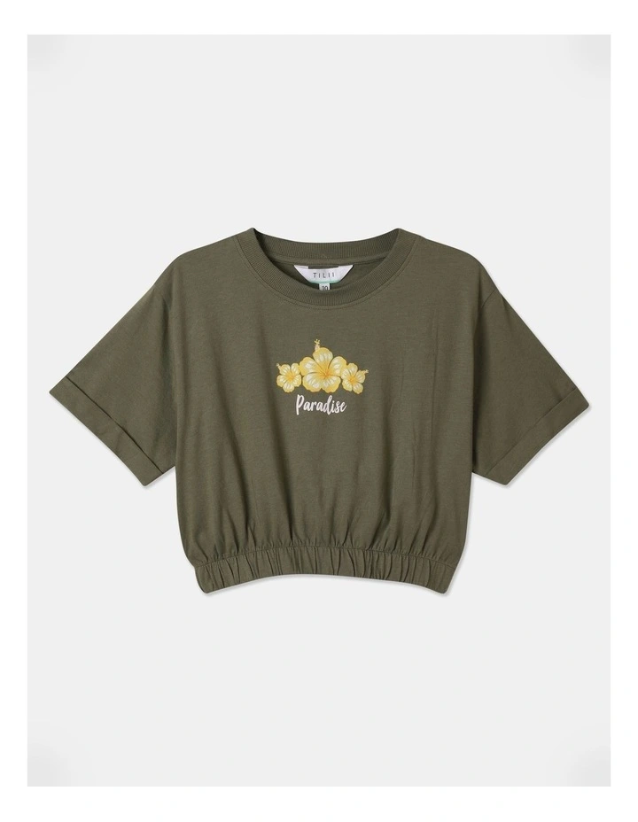 Knit Cropped Oversized Tee in Khaki