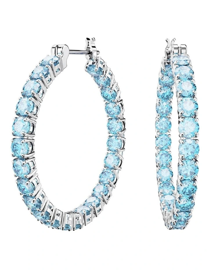 Matrix Hoop Earrings Round Cut Rhodium Plated in Blue