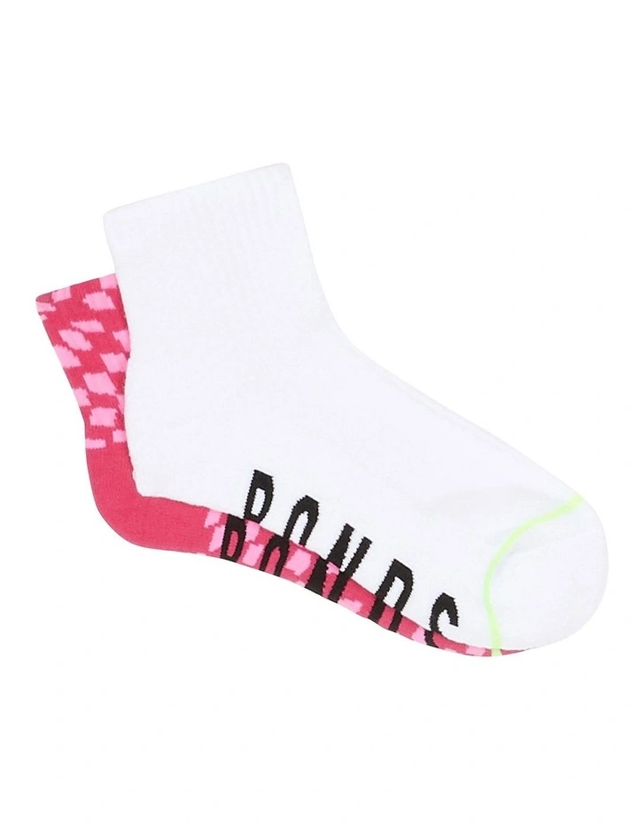 Womens Icons Quarter Crew Socks 2 Pack in Pink/White