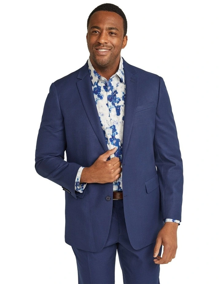 Bates Mini Check Suit Jacket in Royal Blue