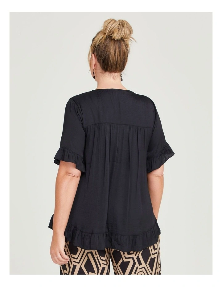 Ruffle Hem Luxe Top in Black