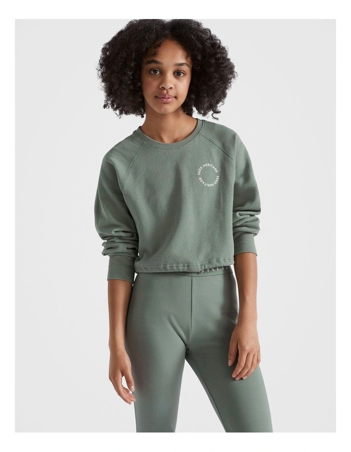 Core Logo Crop Sweater in Olive