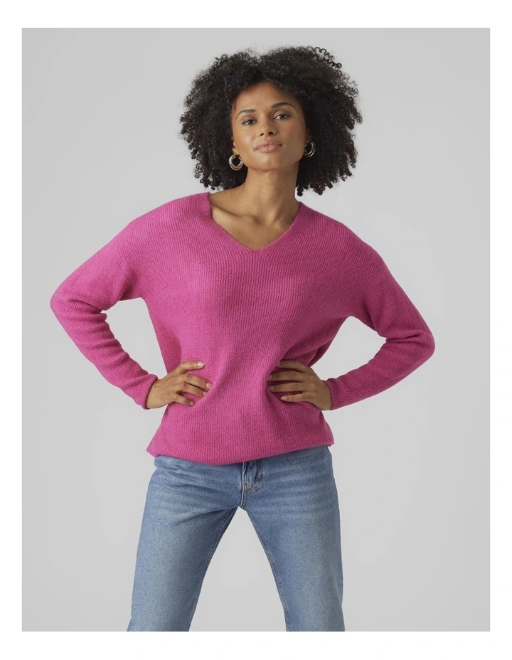 Crewlefile V-Neck Knit in Fuchsia Purple