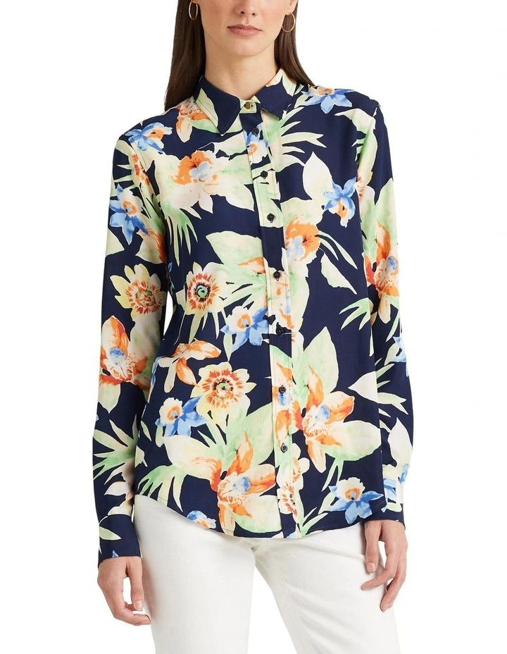 Floral Crepe Shirt in Navy