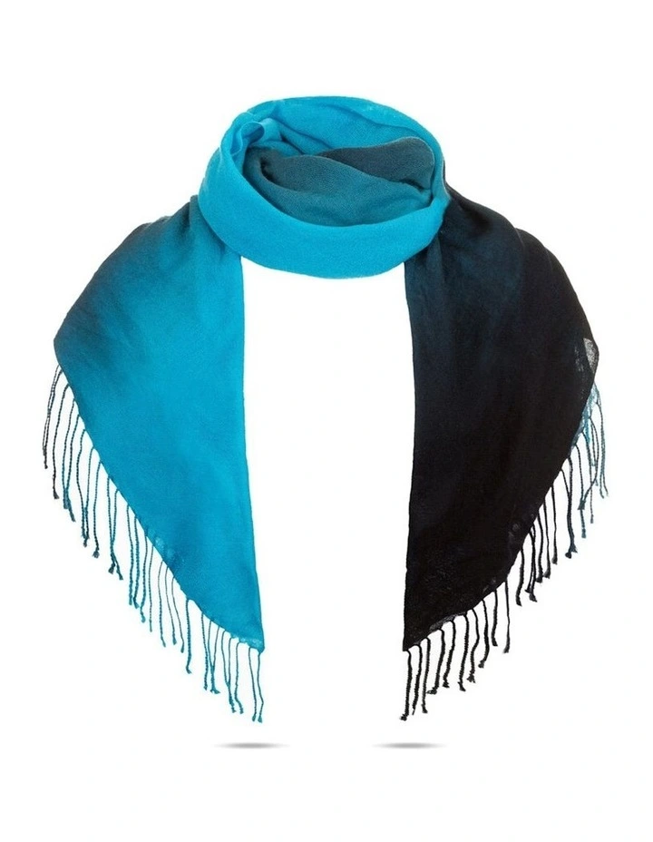 Merino Wool Tie Dye Scarf in Black/Cyan Blue