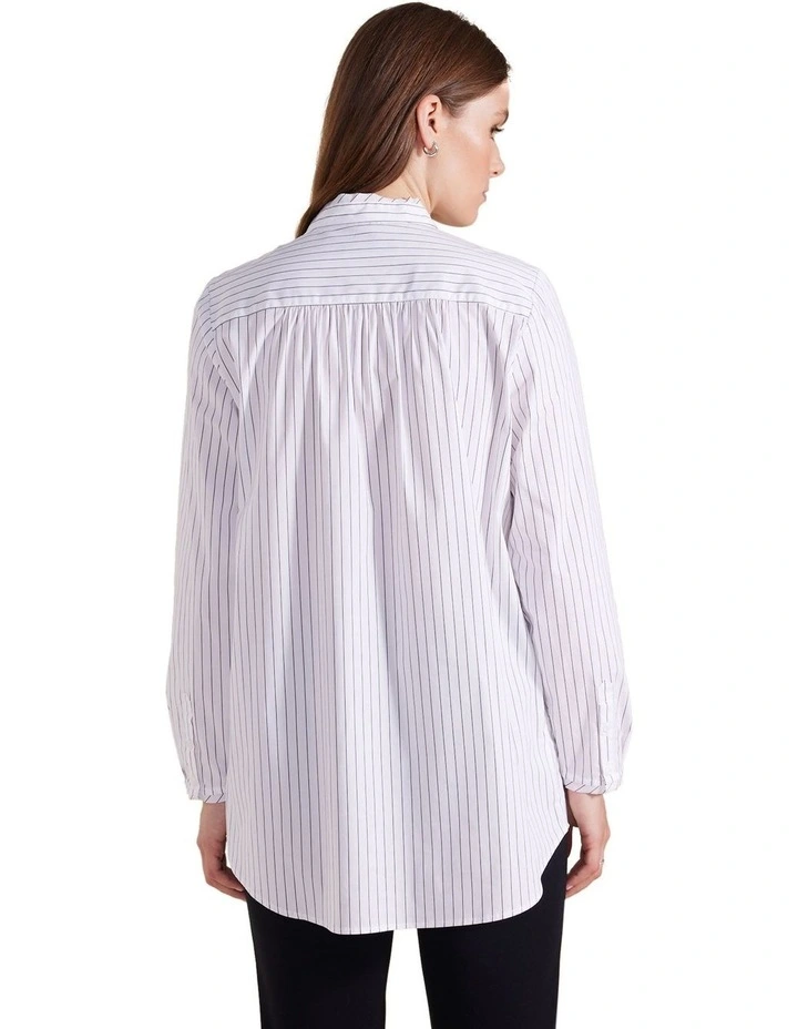 Long Sleeve Contrast Stripe Shirt in Coal