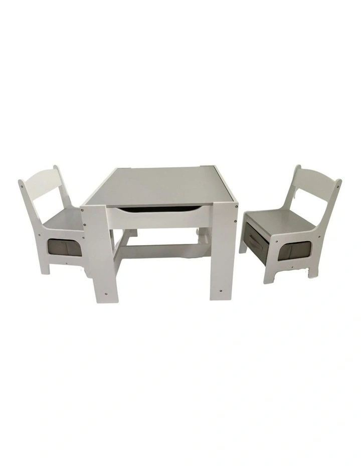 Table and Chairs Set with Chalkboard 3 Piece in Grey