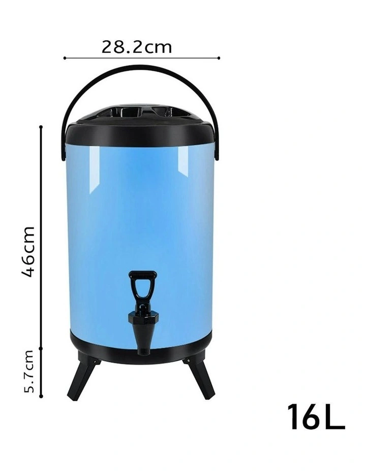 Stainless Steel Insulated Milk Tea Barrel 16L in Blue