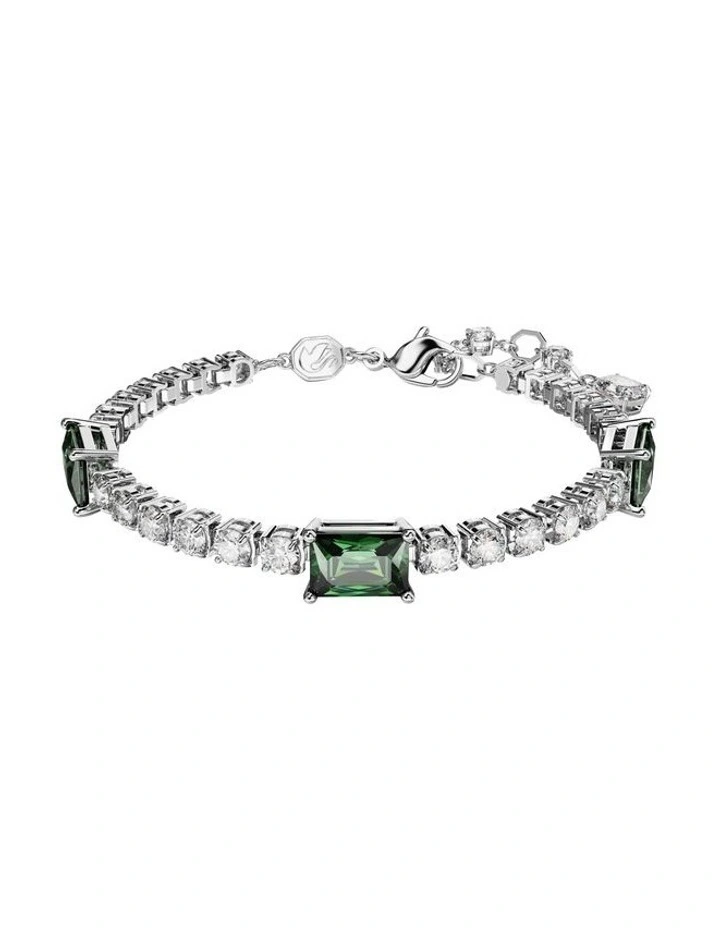 Matrix Tennis Mixed Cuts Rhodium Plated Bracelet in Green
