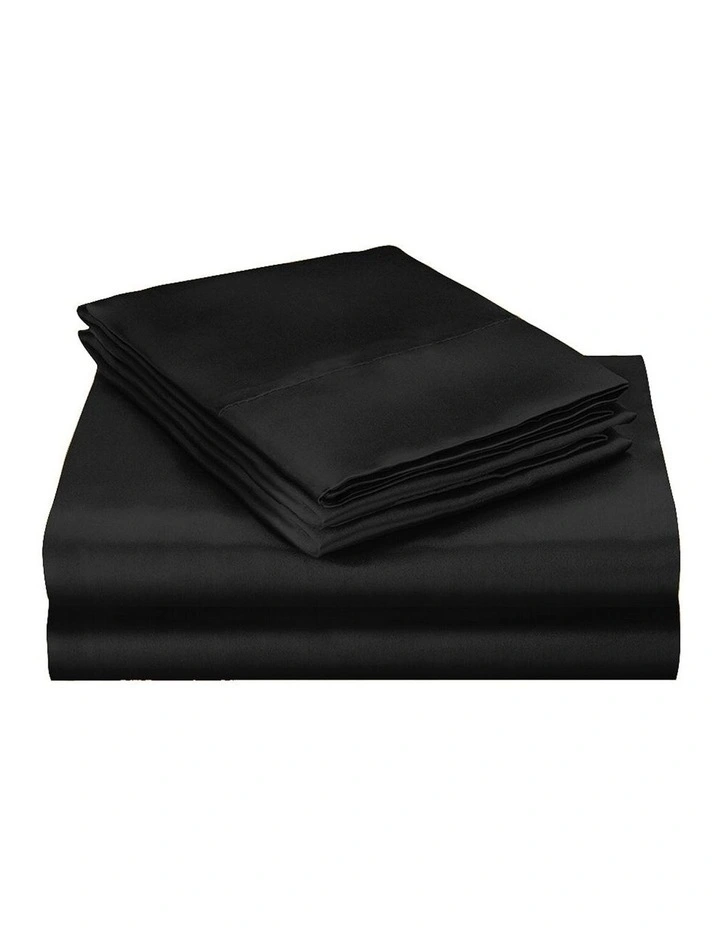 Silky Satin Single Quilt Cover and Pillowcases Set in Black