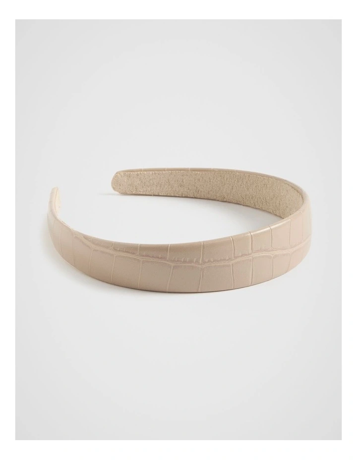 Leather Look Headband in Vanilla Croc