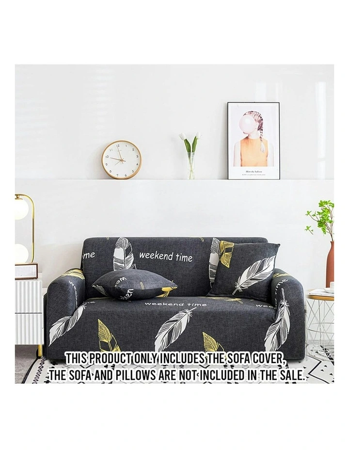 2-Seater Sofa Cover Couch Protector in Feather Print/Black