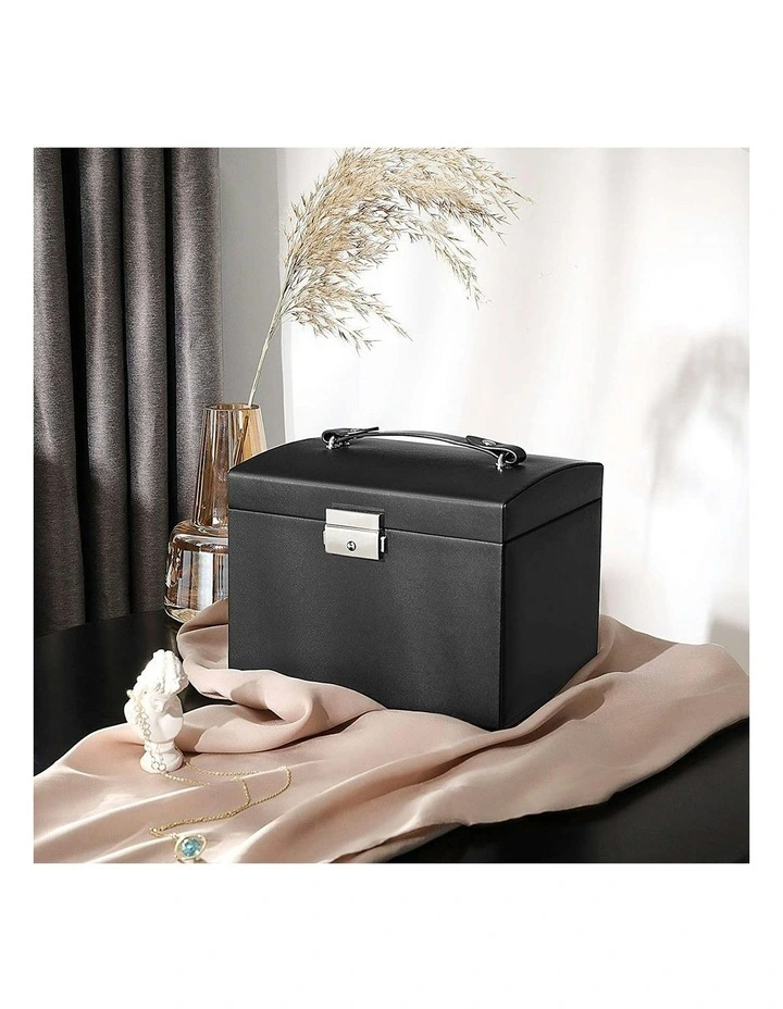 Lockable Jewellery Box Case With 2 Drawers And Mirror in Black
