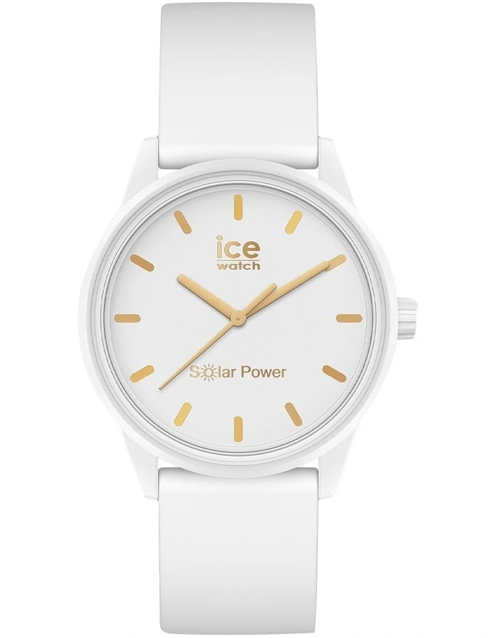 Solar Power Gold Small White Silicone Solar Watch