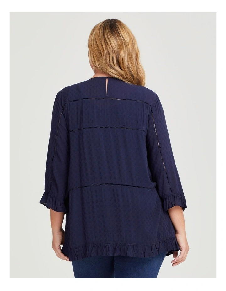 Natural Dobby Frill Top in Navy