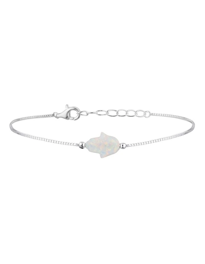 Sterling Silver Mini Hamsa Fine Bracelet White
