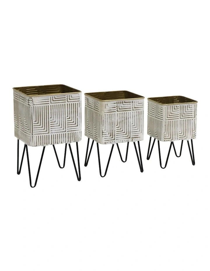 Linear Flower Pot Planter Stand Set of 3 in White