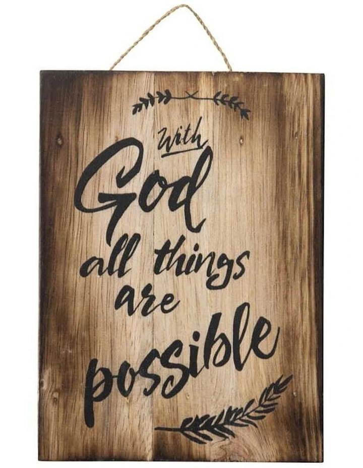 Handmade All Things Are Possible Sign Wall Art in Brown