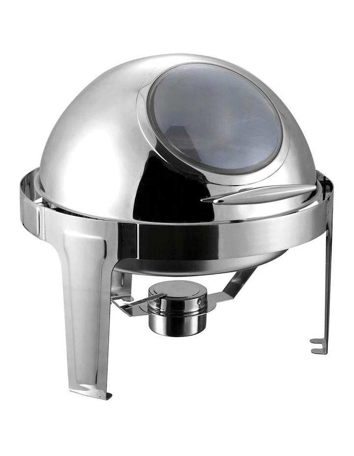 Round Chafing Stainless Steel Food Warmer with Glass Roll Top 6L