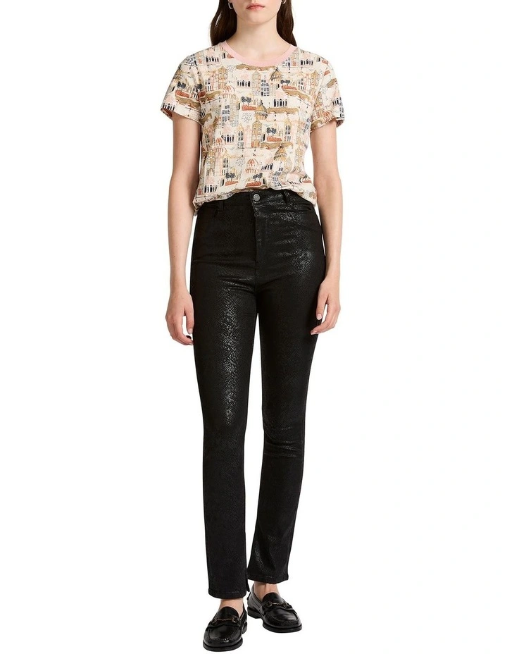 Lana Coated Straight Leg Jeans in Snake Print