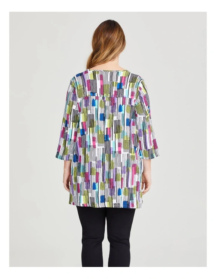 Button Detail Natural Tunic in Print