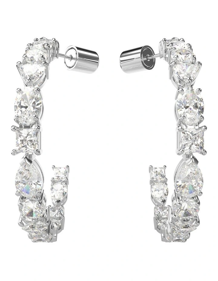 Mesmera Hoop Earrings Mixed Cuts Rhodium Plated in White