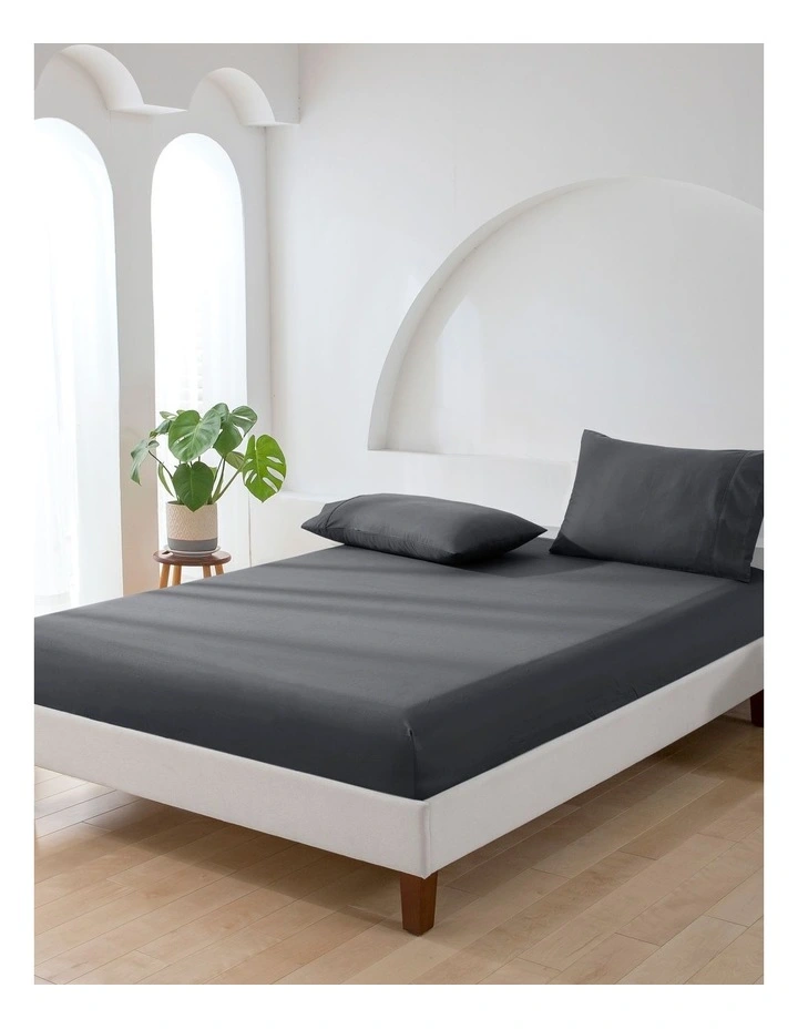 500TC Cotton Sateen Fitted Single Bad Sheet Set in Charcoal