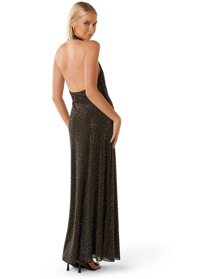 Celine Beaded Halter Maxi Dress in Black