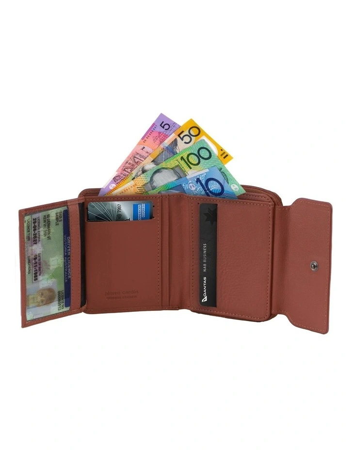 Leather Bi-Fold Flap Wallet Small in Rose
