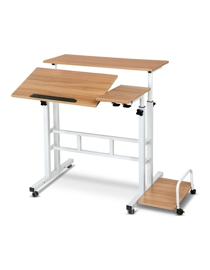 Adjustable Mobile Twin Laptop Desk in Light Wood