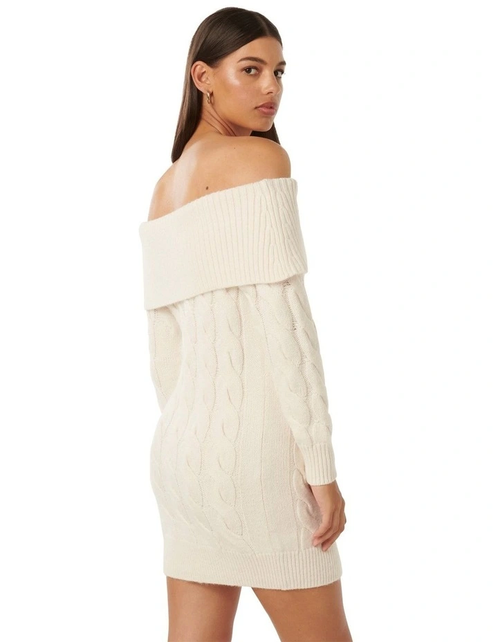 Addison Cable Bardot Mini Dress in White