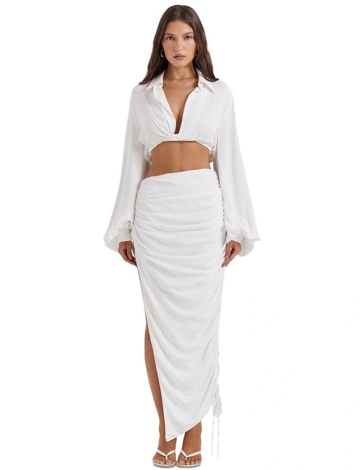 Loie Gathered Maxi Skirt in White