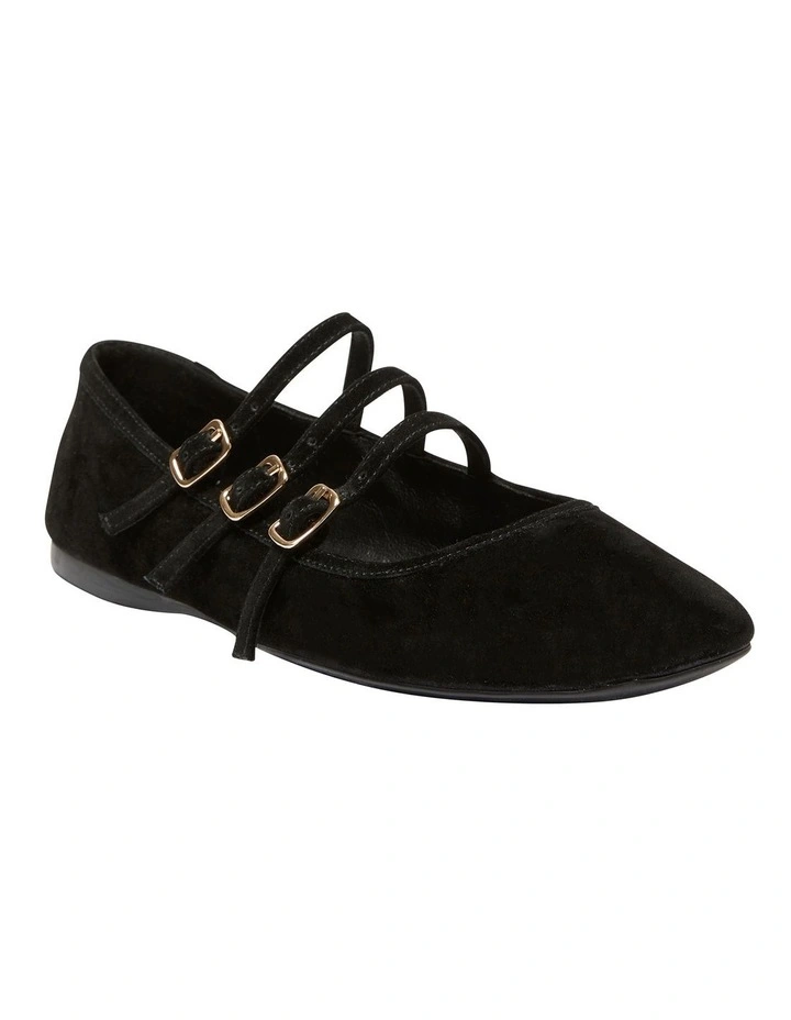 Millie Flat Shoes in Black Suede