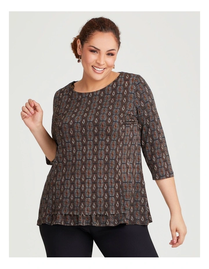 Abstract Ruffle Hem Top in Mocha