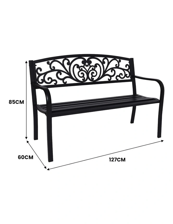 Steel Outdoor Garden Bench Floral in Black
