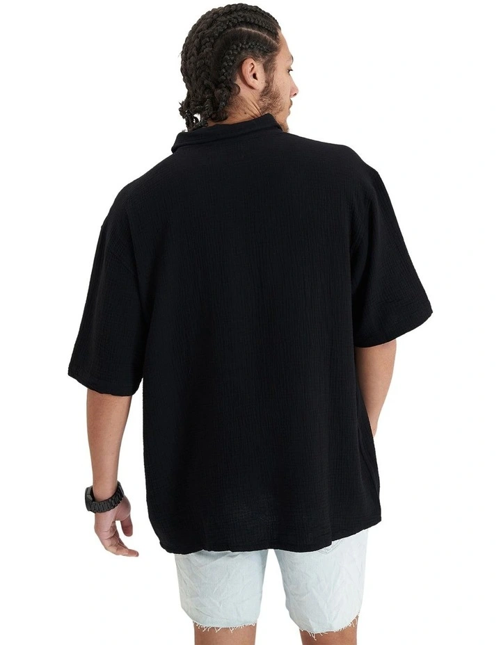 Destroyer Oversized Short Sleeve Resort Shirt in Jet Black