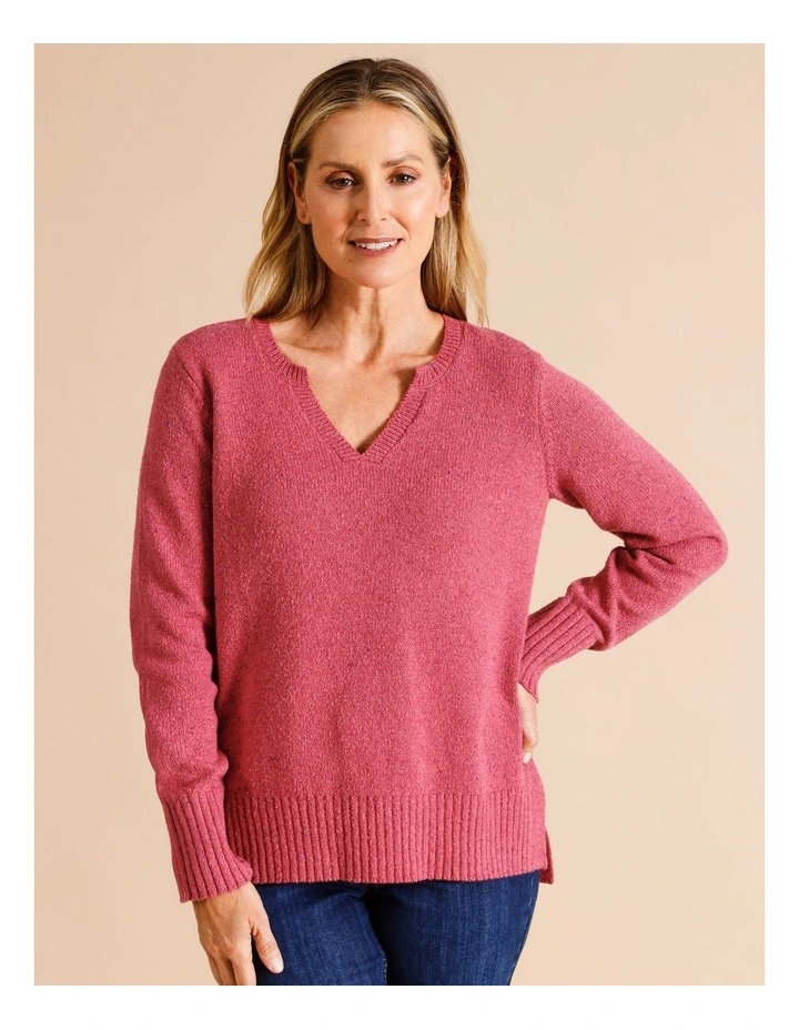 Notch Neck Jumper in Pink Fleck
