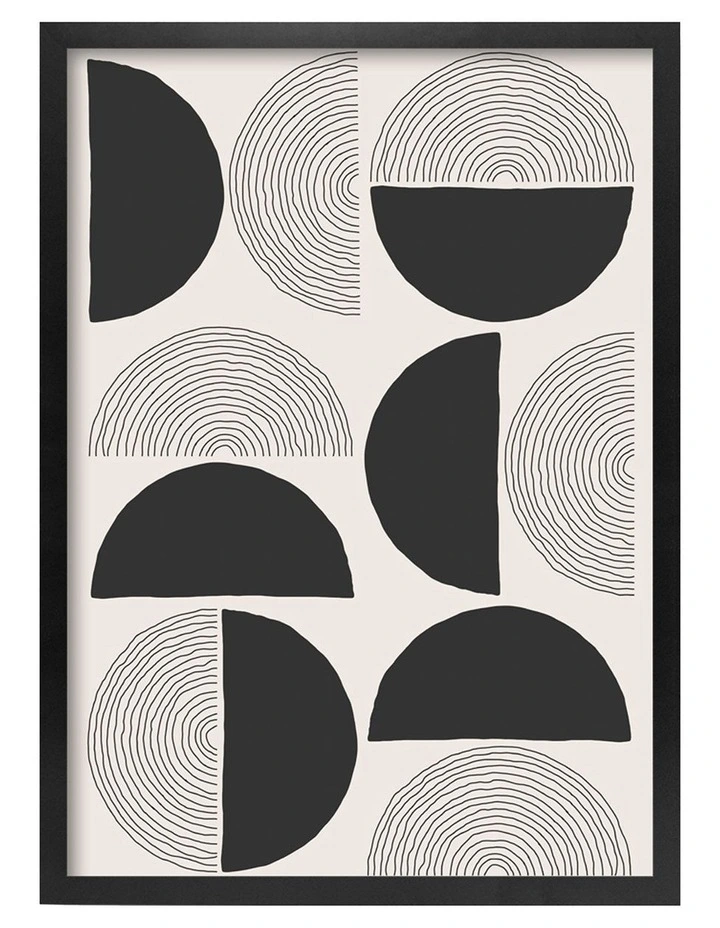 Australian Made Circle Lines Cluster Art Print A2 in Black Frame No Border