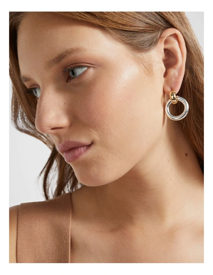Mixed Metal Circle Earring in Silver Gold