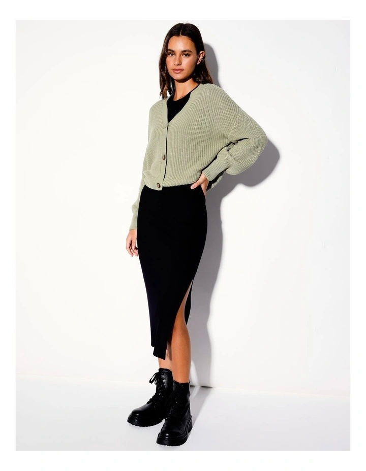 Organic Relaxed Rib Knit Cardi in Sage