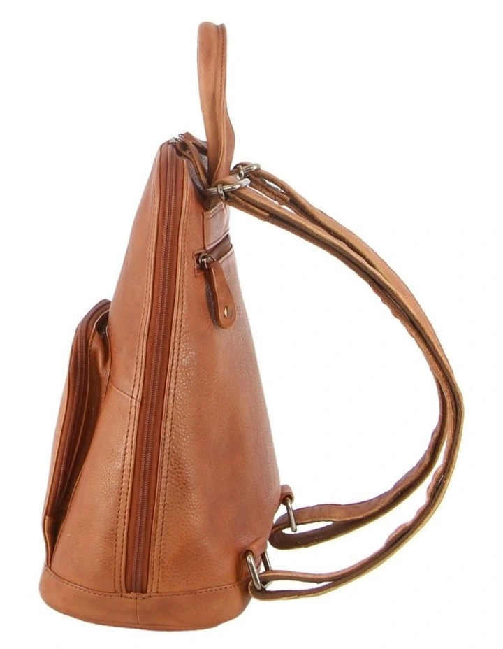 Leather Twin Zip Backpack in Cognac