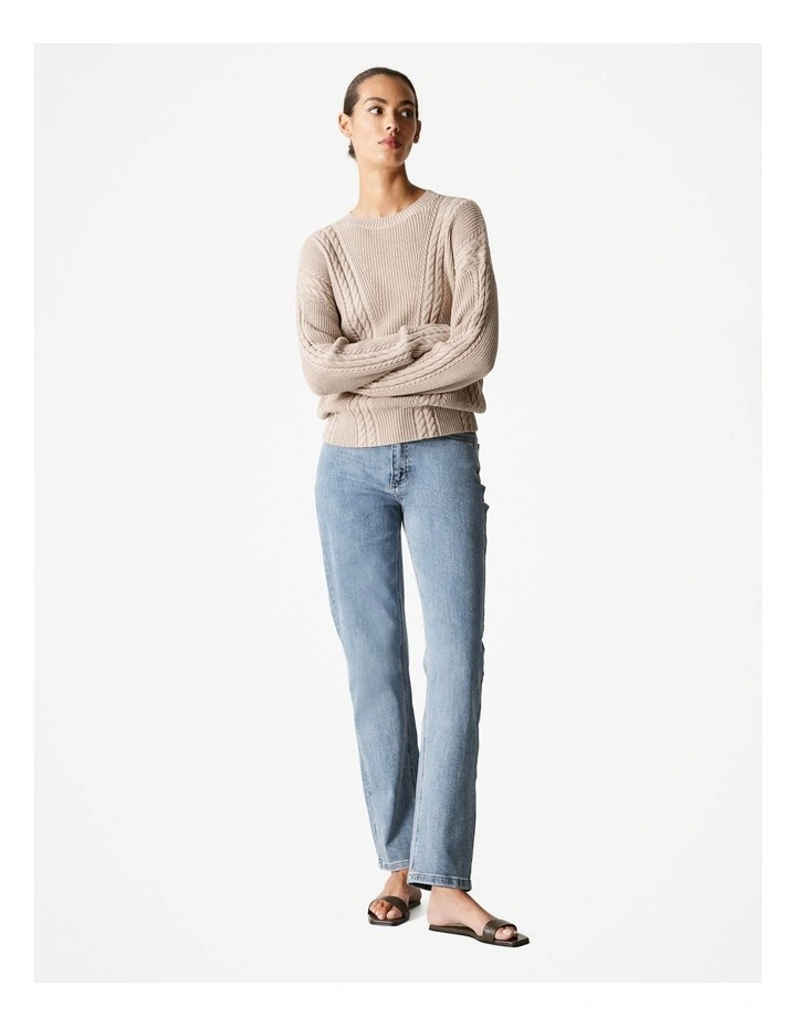 Cotton Cashmere Cable Pullover in Biscuit