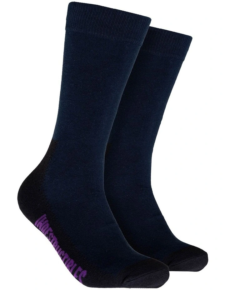 Plain Cotton Indestructibles Crew Socks 2 Pack in Navy