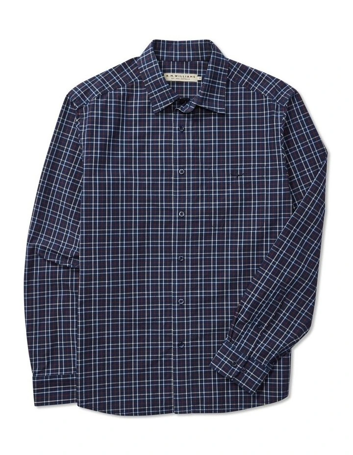 Collins Check Long Sleeve Shirt in Navy Red Cream