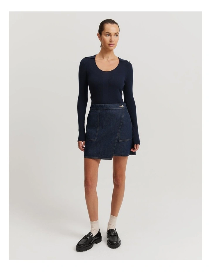 Australian Merino Wool Silk Collared Knit in Navy