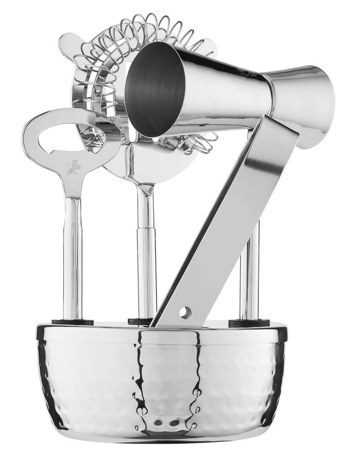 Cocktail & Co Lexington Hammered Bar Tool Set Gift Boxed 4 Piece in Silver