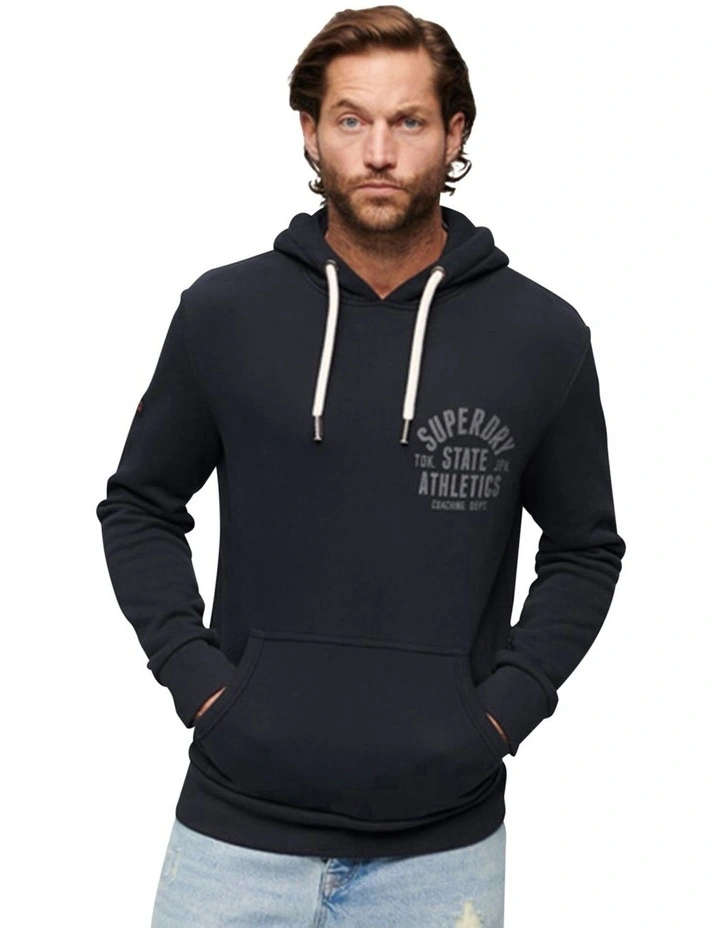 Athletic Script Flock Hood in Eclipse Navy