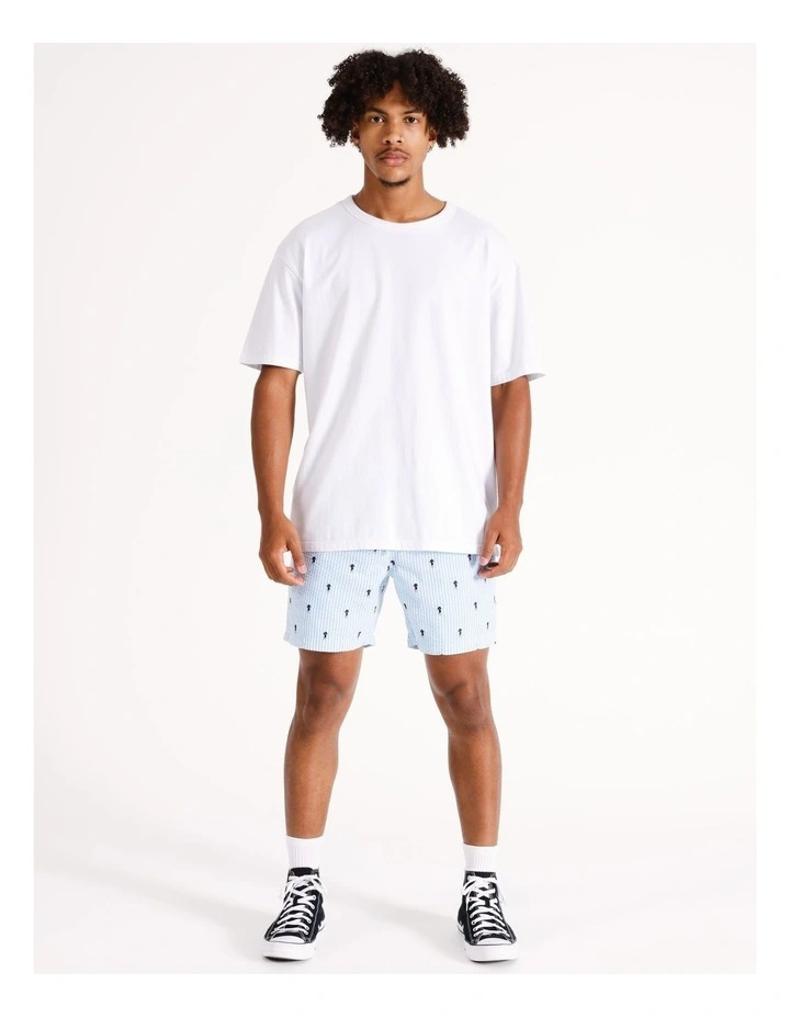 Embroidered Seersucker Stripe Short in Blue